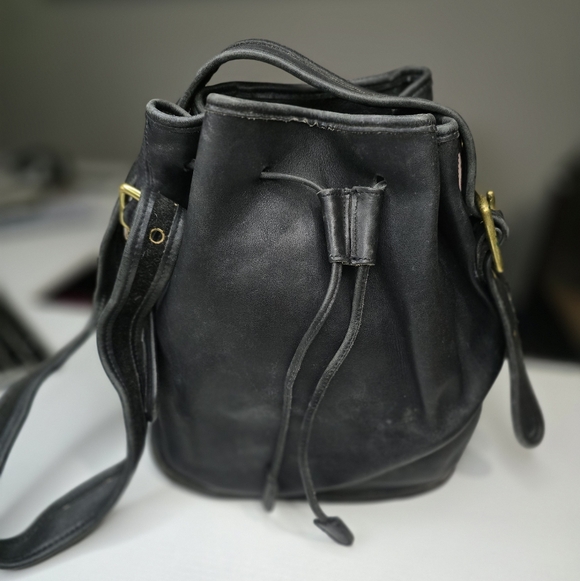 Coach Handbags - Vintage 90s Coach Lula's Legacy Black Leather Drawstring Bucket Bag [As Is]